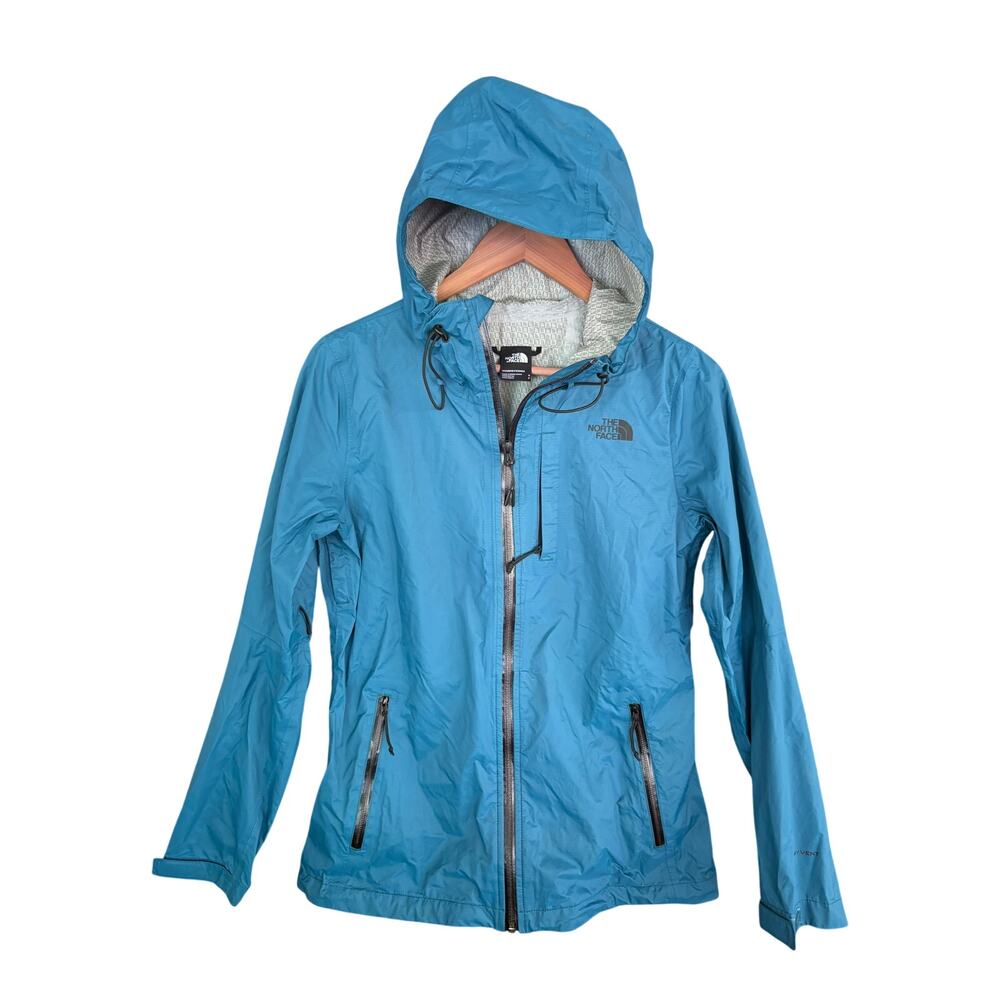 North Face Hooded Rain Jacket S Teal Blue Coat Summit Outdoors Camp Hike Hyvent